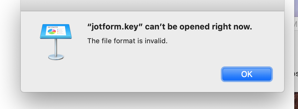 What does file format invalid mean after downloading JotForm key?